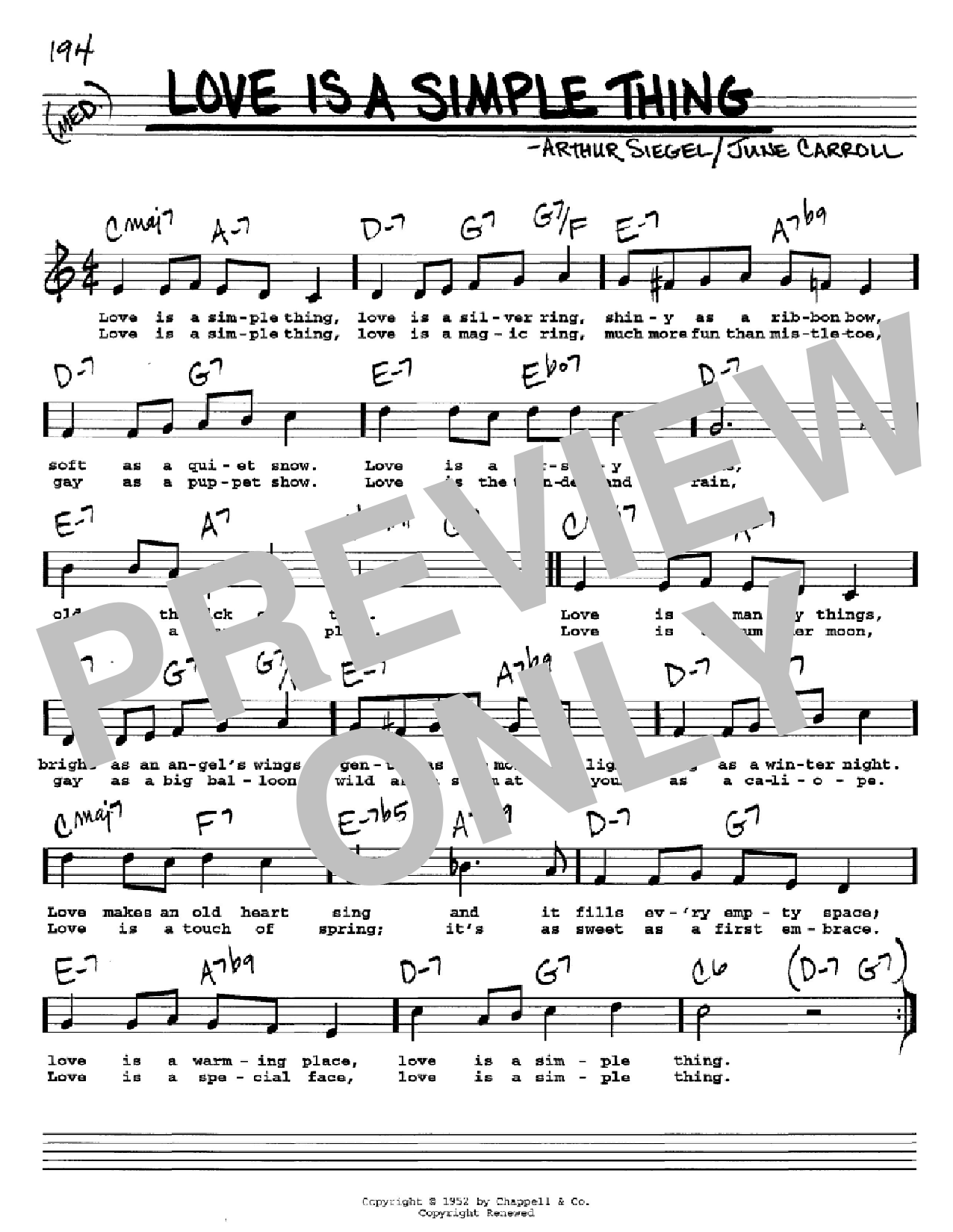 June Carroll Love Is A Simple Thing Sheet Music