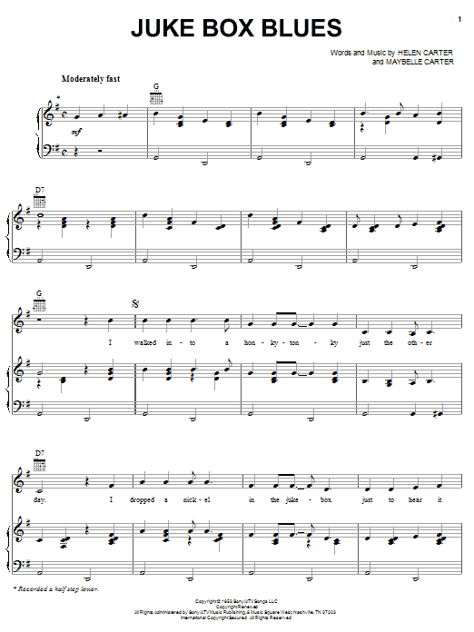 June Carter Cash Juke Box Blues Sheet Music
