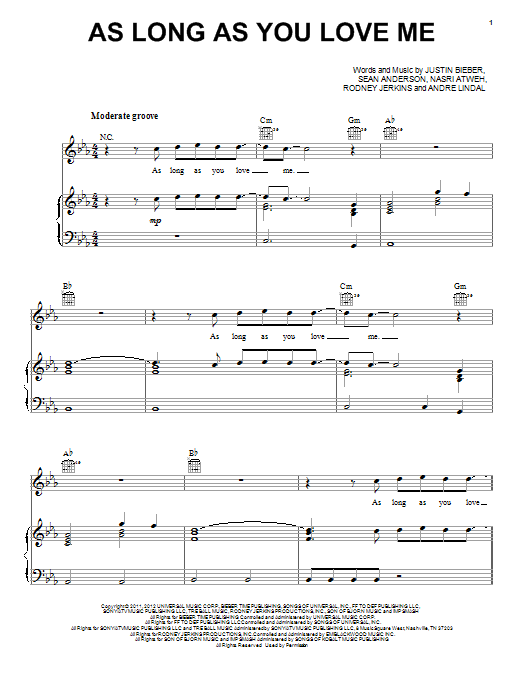 Justin Bieber As Long As You Love Me Sheet Music