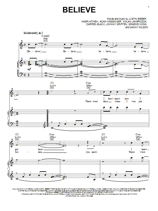 Justin Bieber Believe Sheet Music