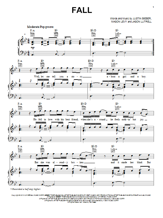 Justin Bieber Fall Sheet Music