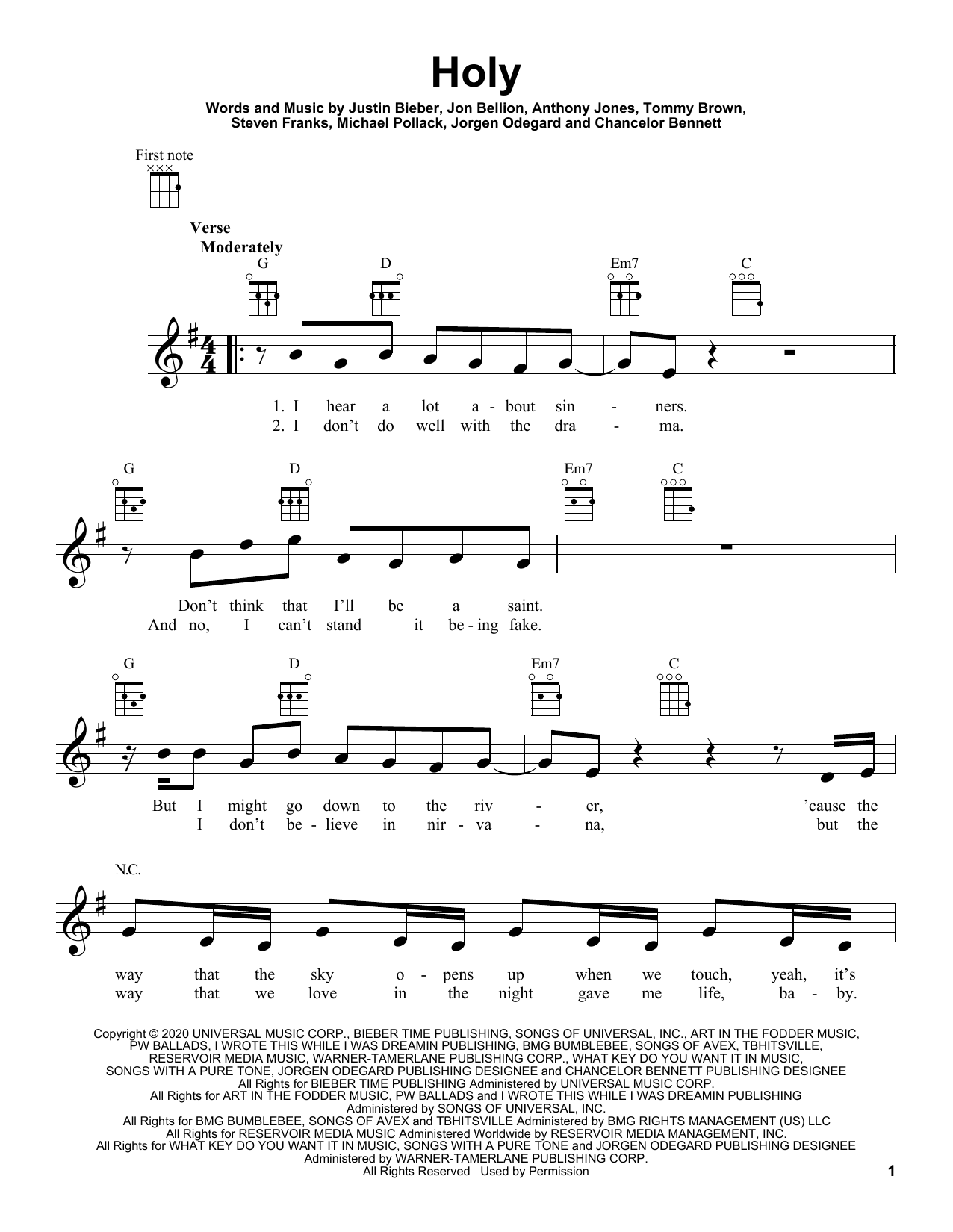 Justin Bieber Holy (feat. Chance the Rapper) Sheet Music