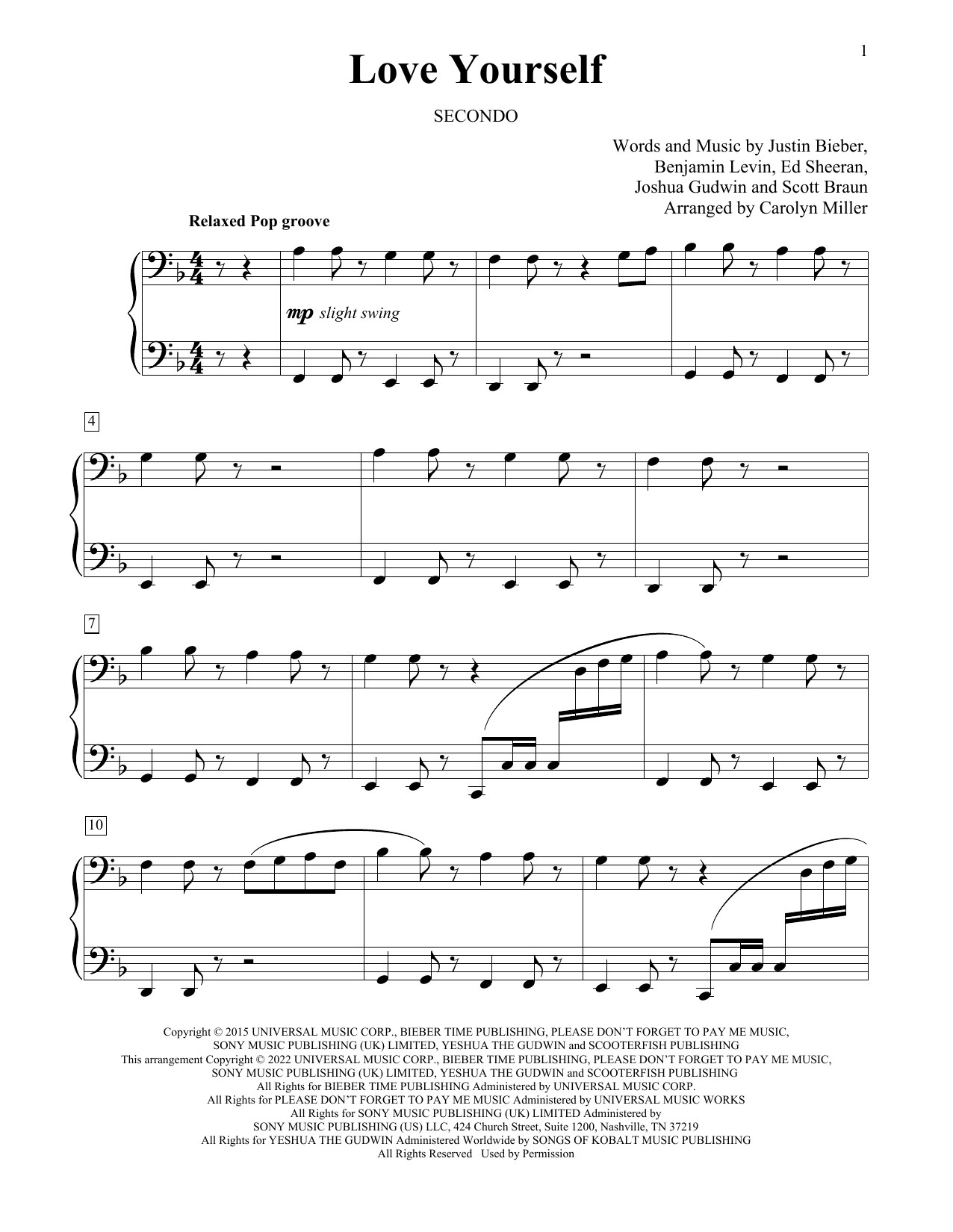 Justin Bieber Love Yourself (arr. Carolyn Miller) Sheet Music