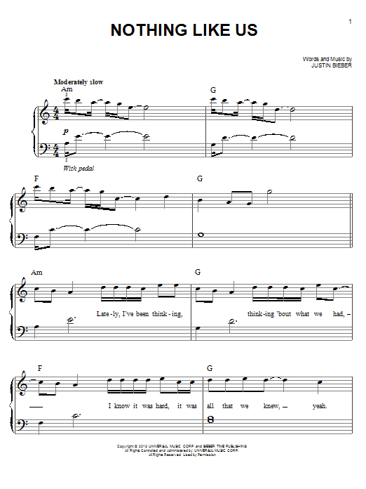 Justin Bieber Nothing Like Us Sheet Music