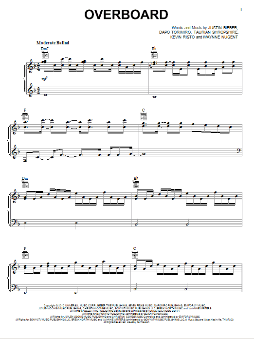 Justin Bieber Overboard Sheet Music