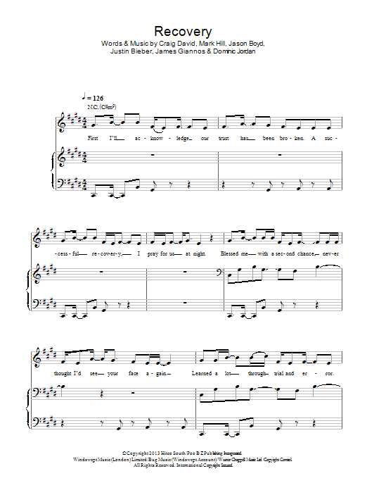 Justin Bieber Recovery Sheet Music