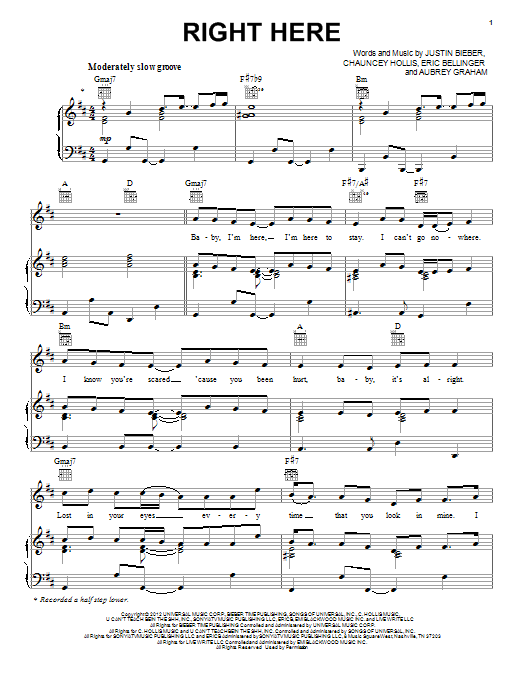 Justin Bieber Right Here Sheet Music