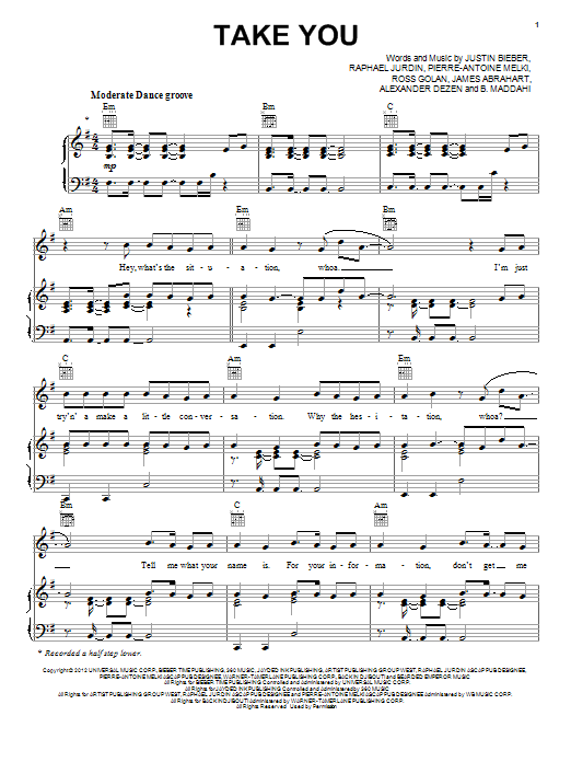 Justin Bieber Take You Sheet Music