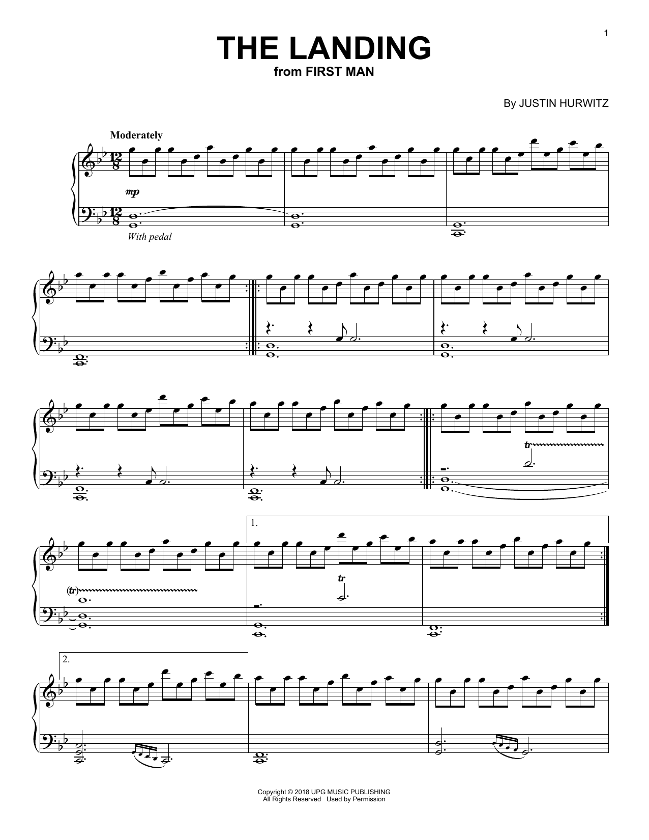Justin Hurwitz The Landing (from First Man) Sheet Music