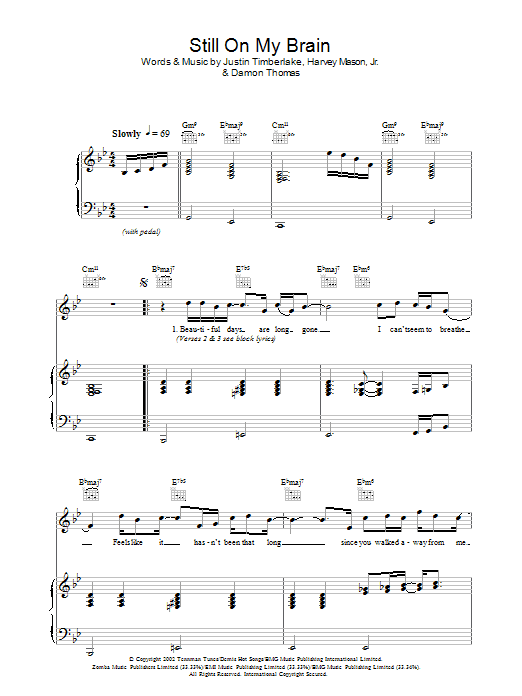 Justin Timberlake Still On My Brain Sheet Music