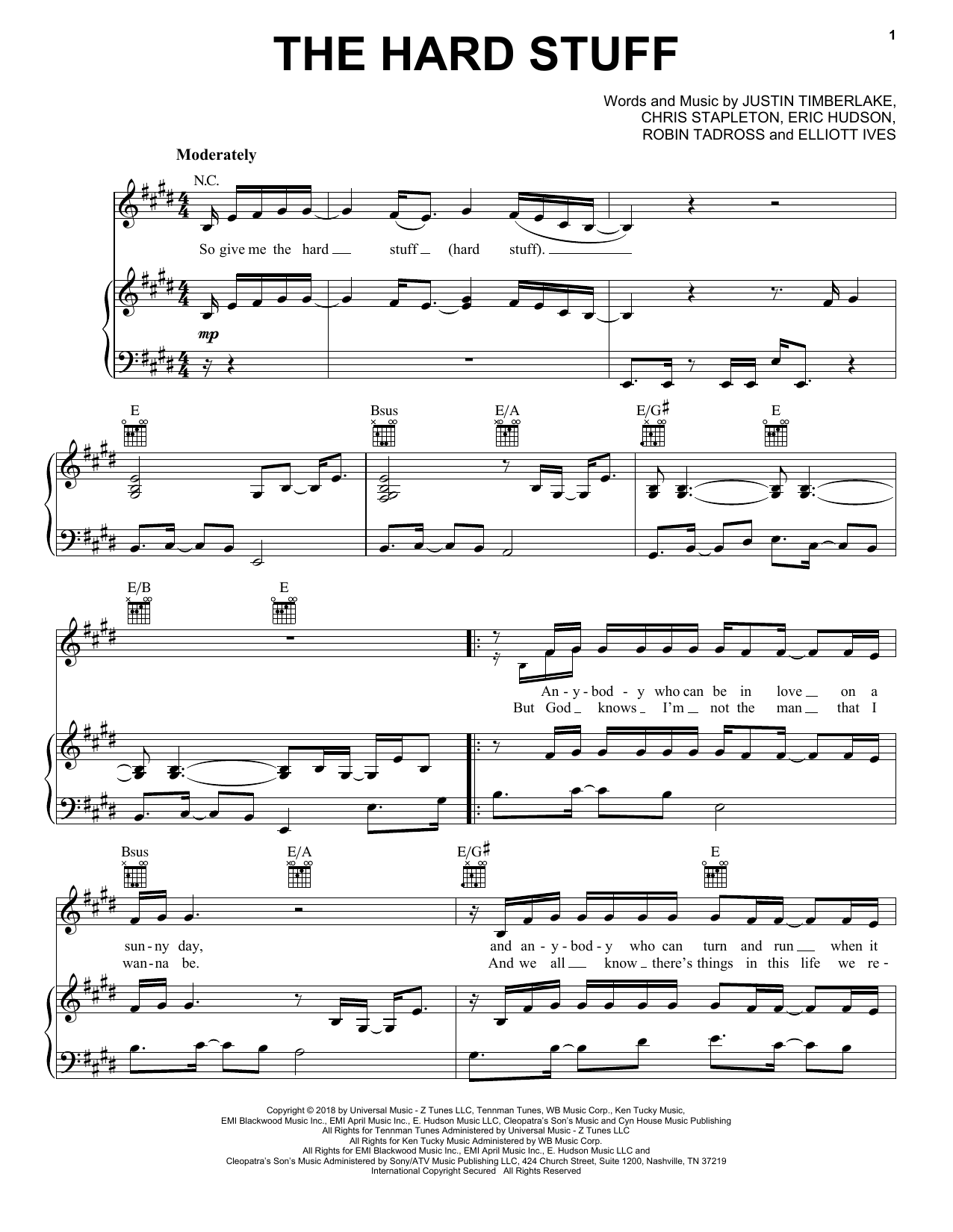 Justin Timberlake The Hard Stuff Sheet Music