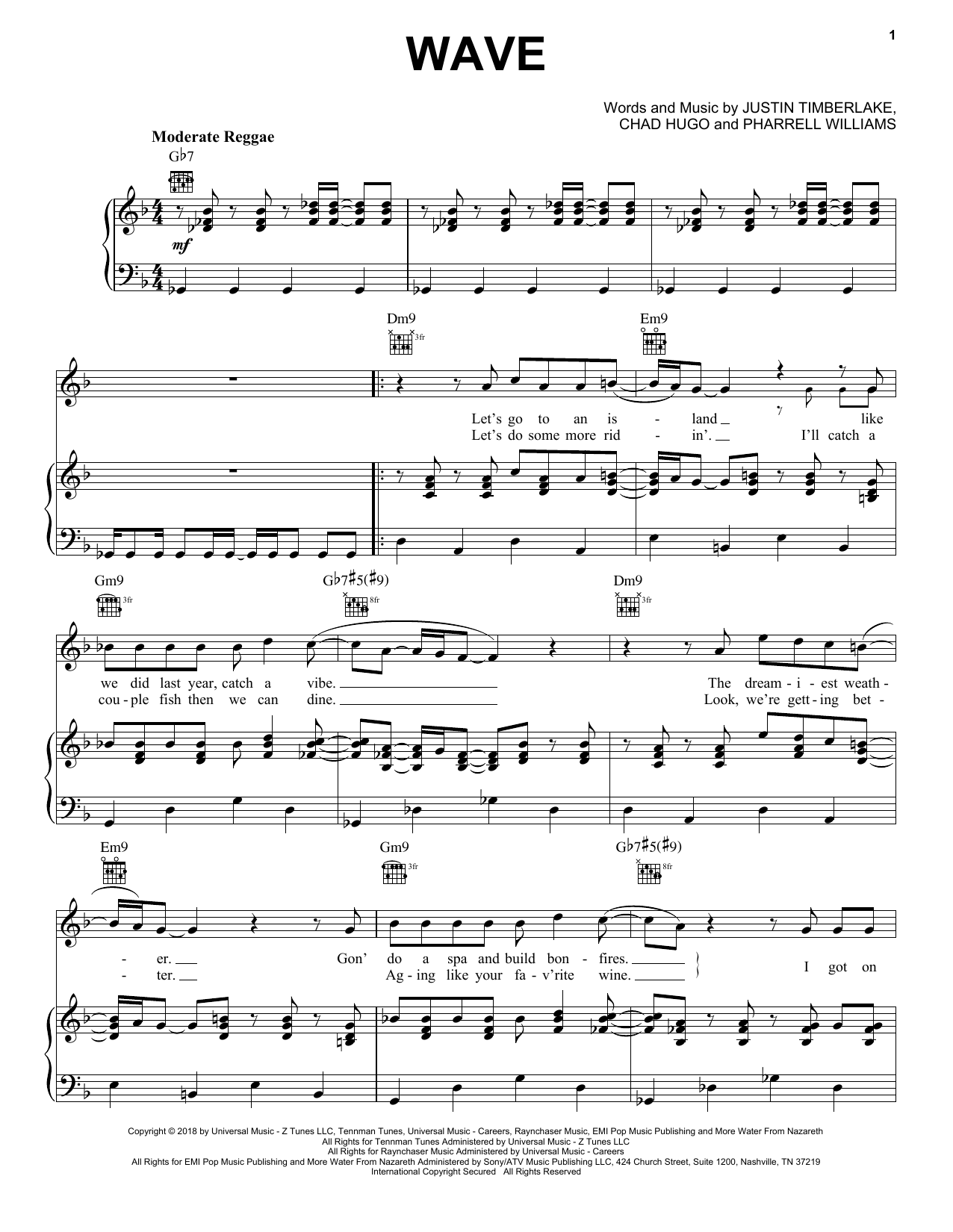Justin Timberlake Wave Sheet Music