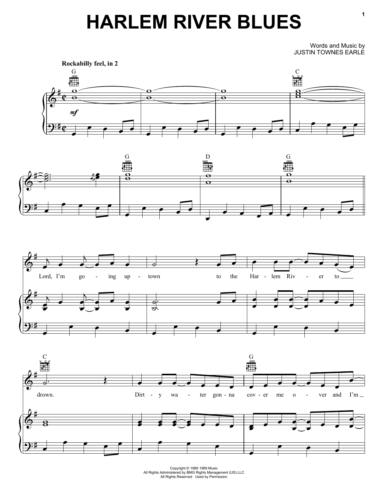 Justin Townes Earle Harlem River Blues Sheet Music