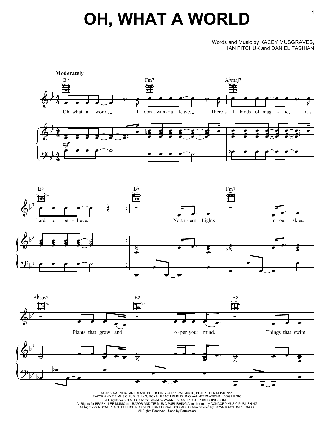 Kacey Musgraves Oh, What A World Sheet Music