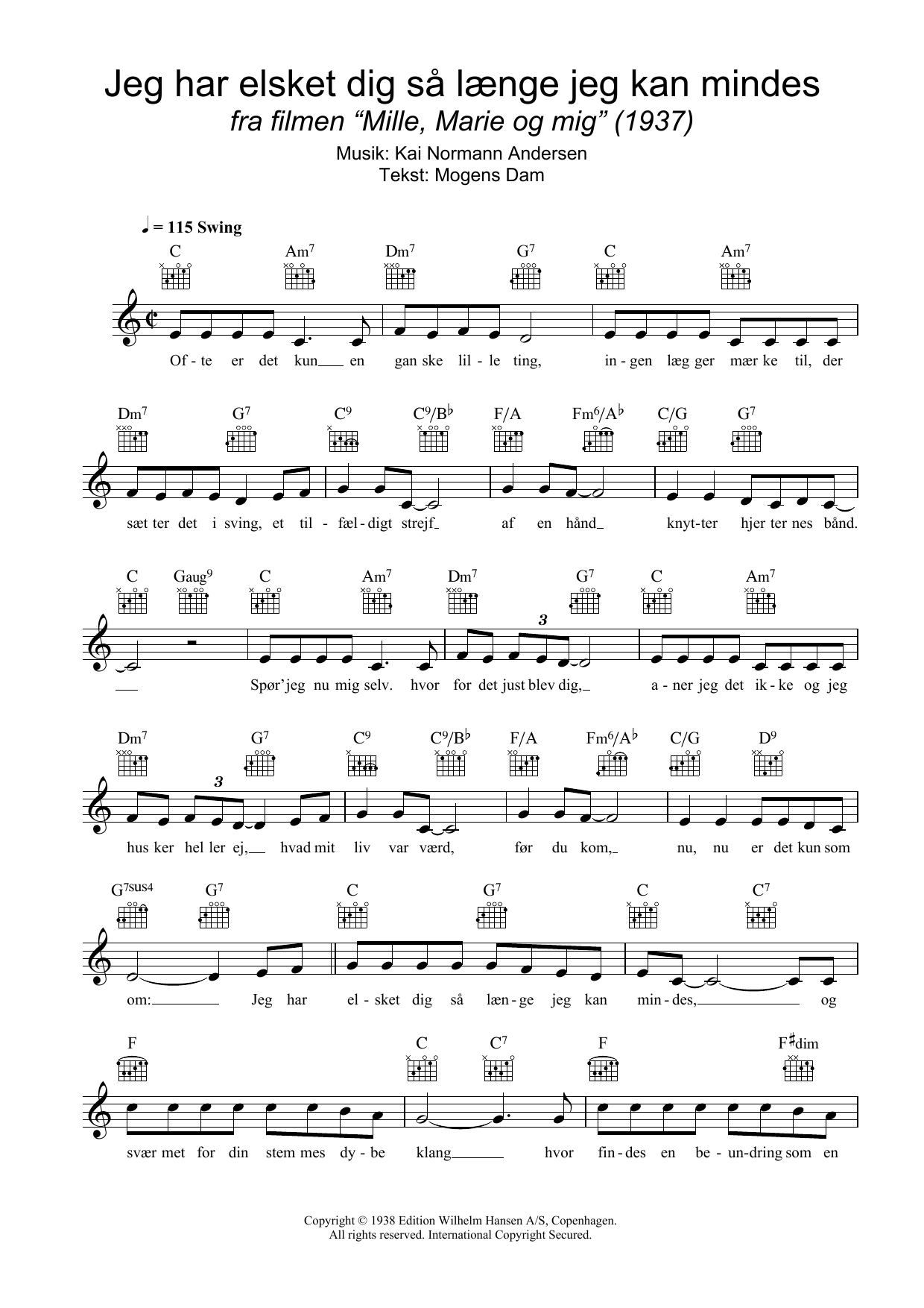 Kai Normann Andersen Jeg Har Elsket Dig Sa Laenge Jeg Kan Mindes Sheet Music