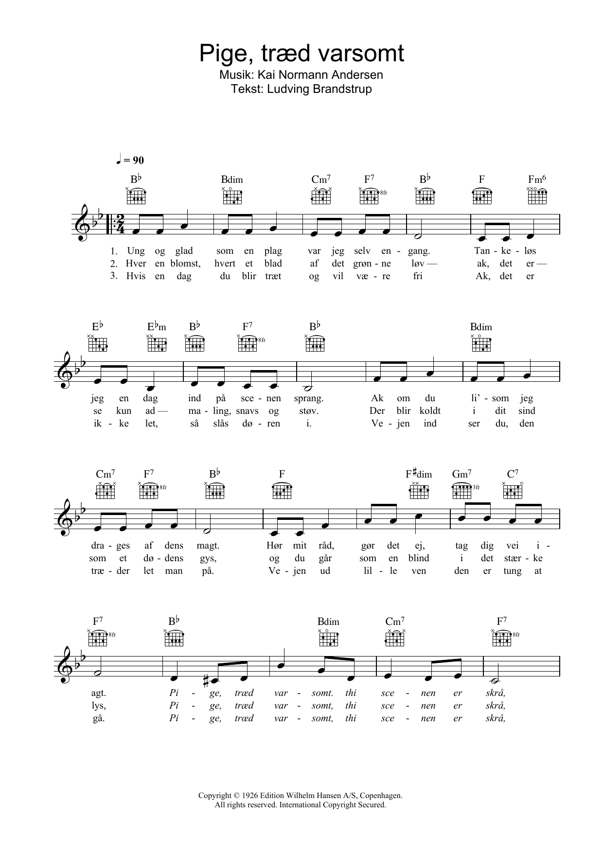 Kai Normann Andersen Pige, Traed Varsomt Sheet Music
