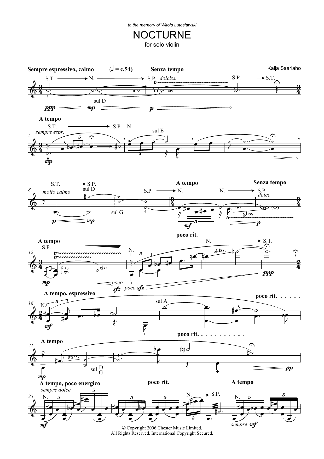 Kaija Saariaho Nocturne (for Solo Violin) Sheet Music