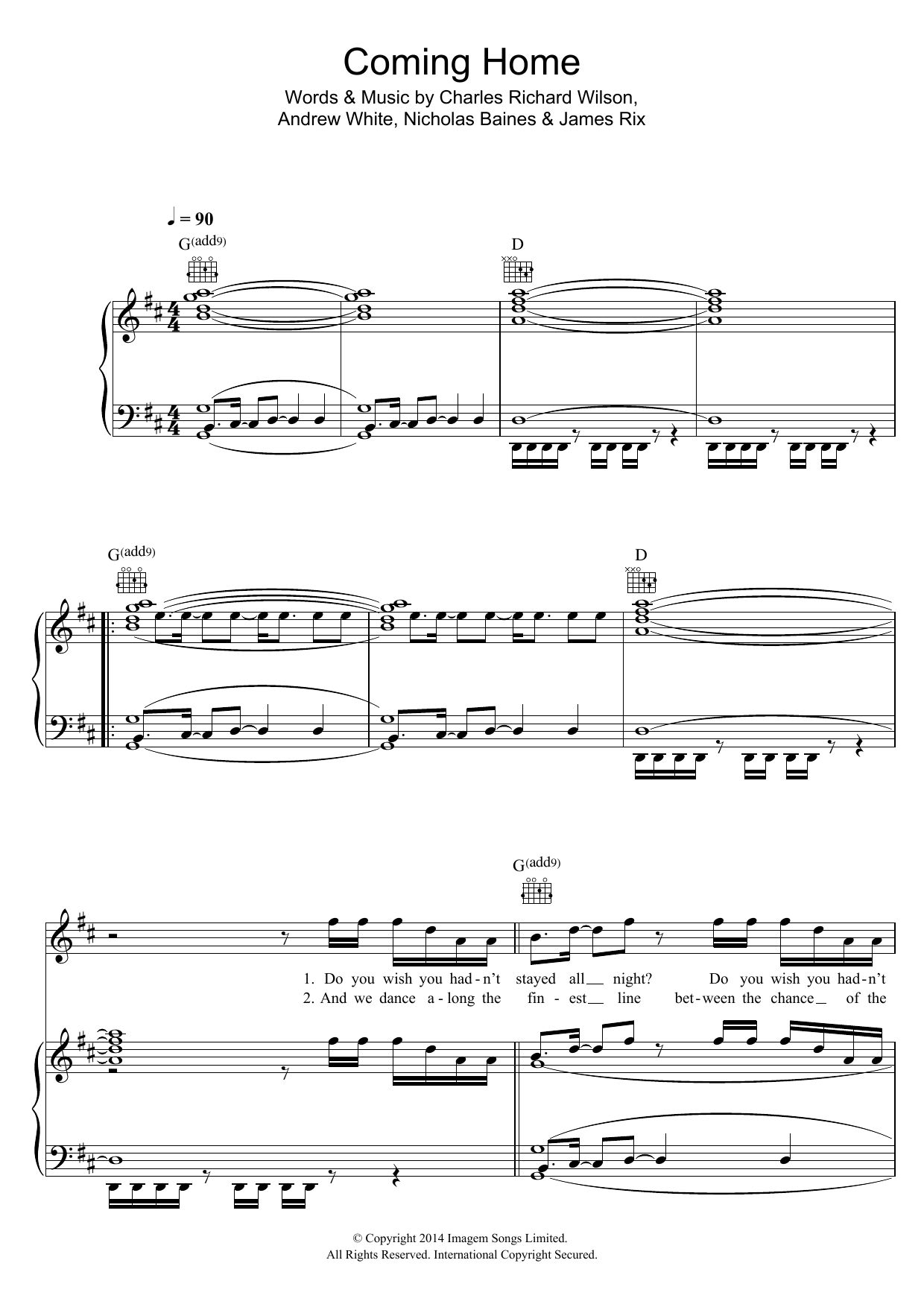 Kaiser Chiefs Coming Home Sheet Music