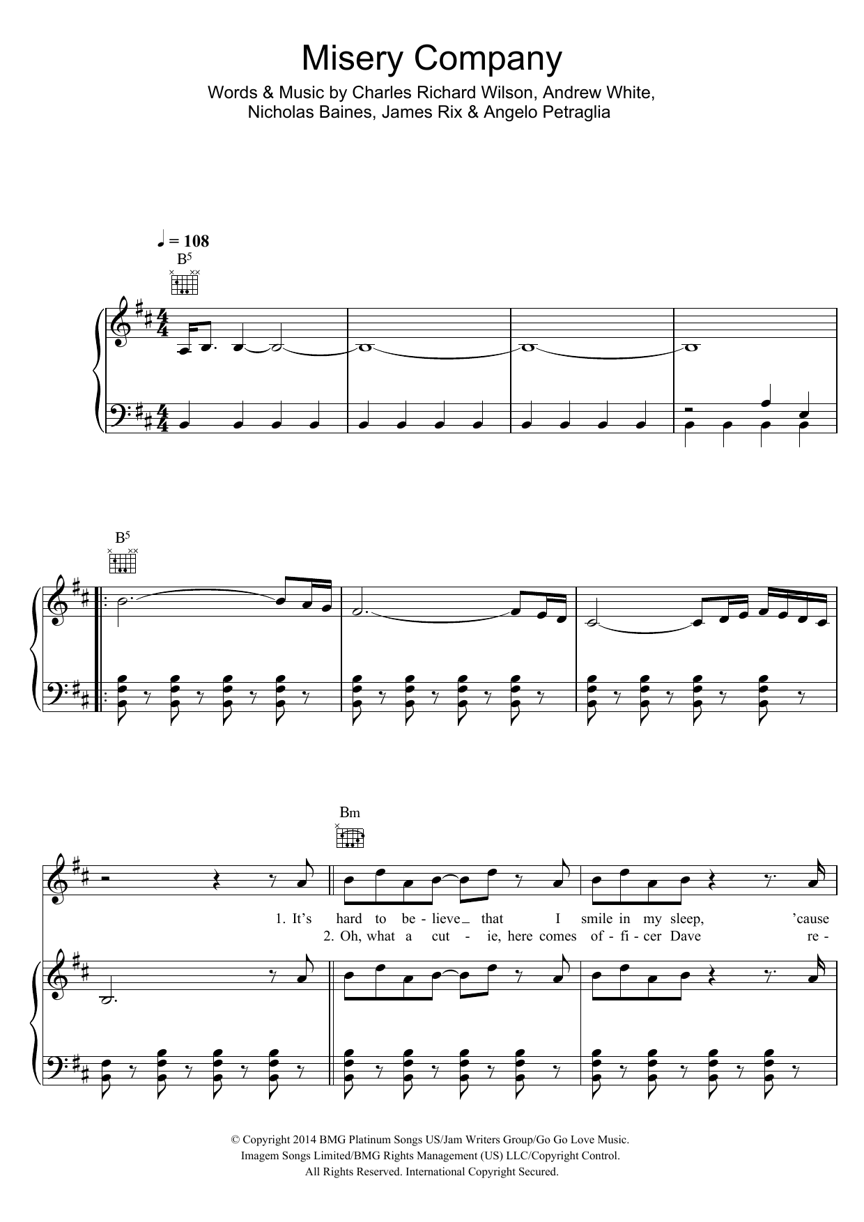 Kaiser Chiefs Misery Company Sheet Music