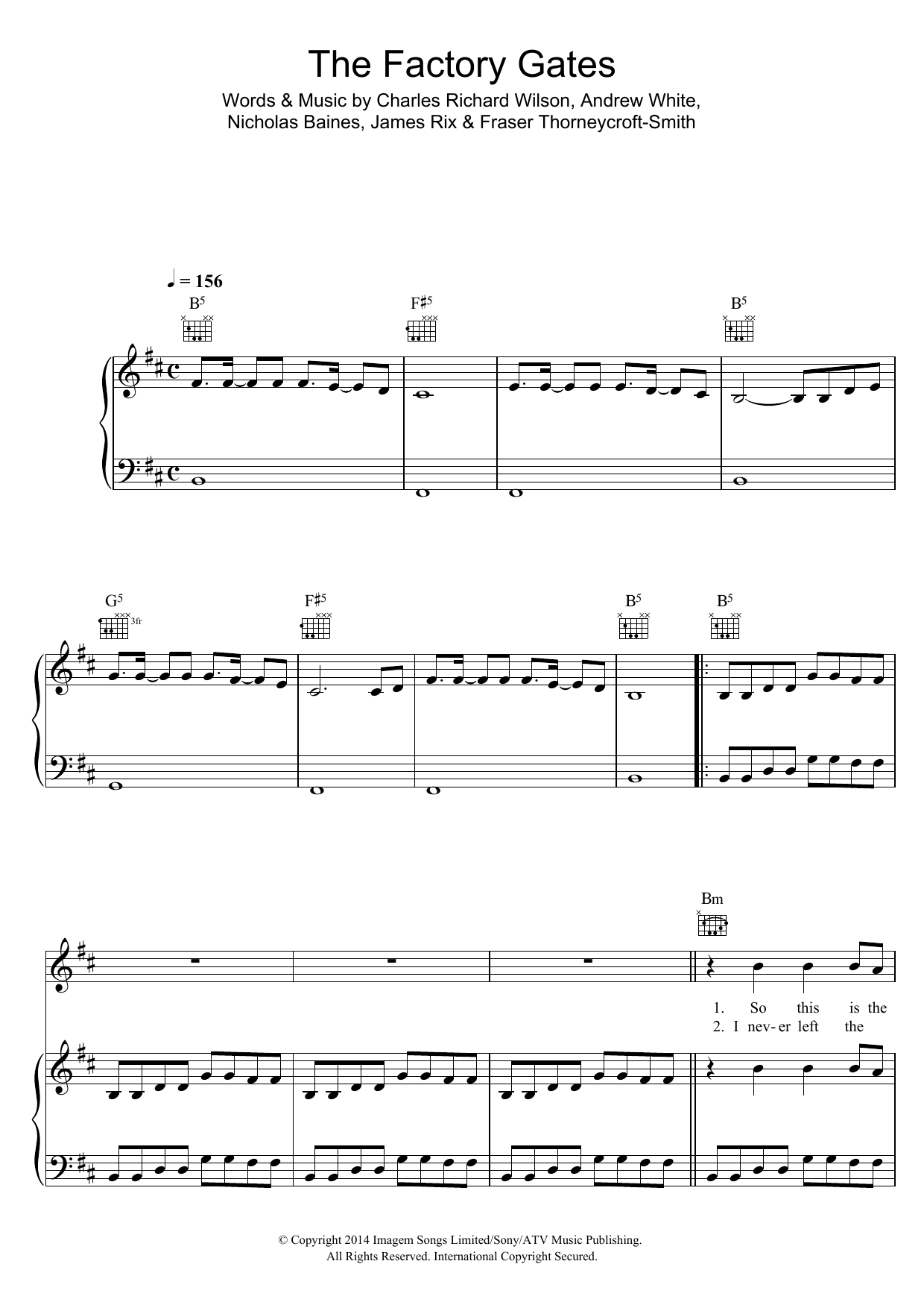 Kaiser Chiefs The Factory Gates Sheet Music