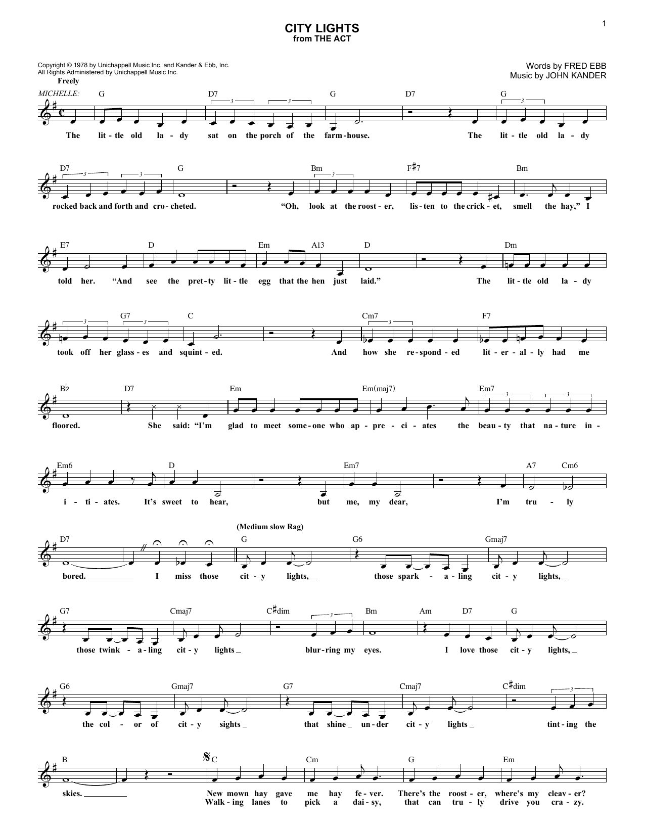 Kander & Ebb City Lights (from The Act) Sheet Music