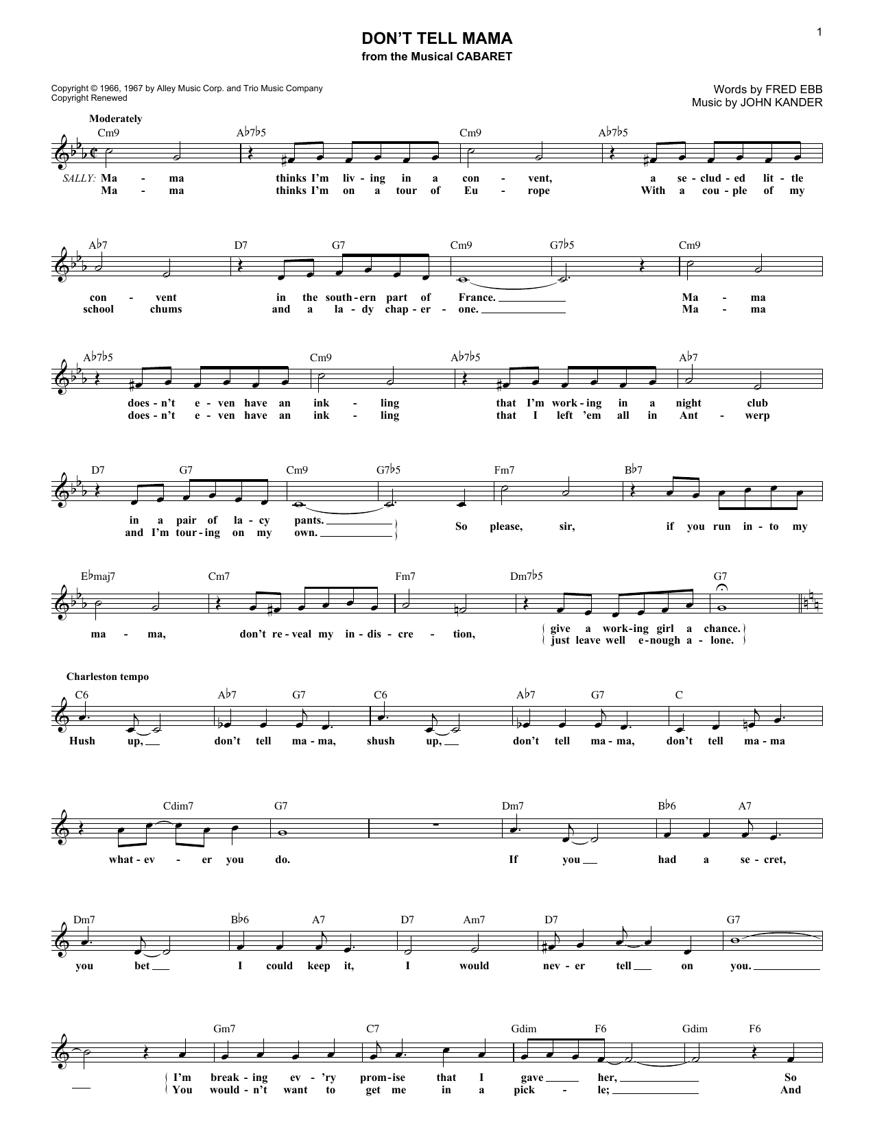 Kander & Ebb Don't Tell Mama Sheet Music