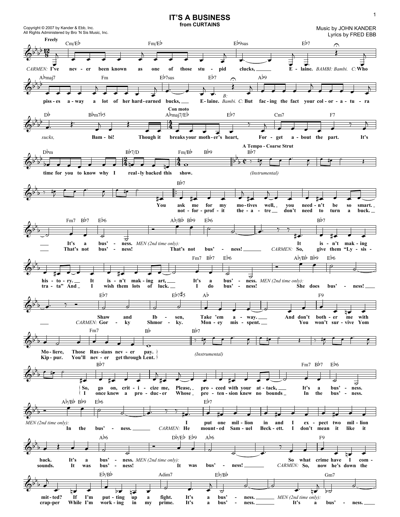 Kander & Ebb It's A Business Sheet Music