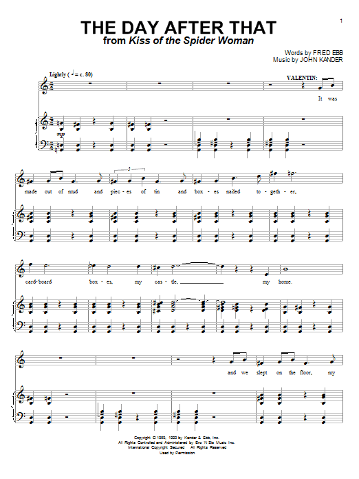 Kander & Ebb The Day After That (from Kiss Of The Spider Woman) Sheet Music