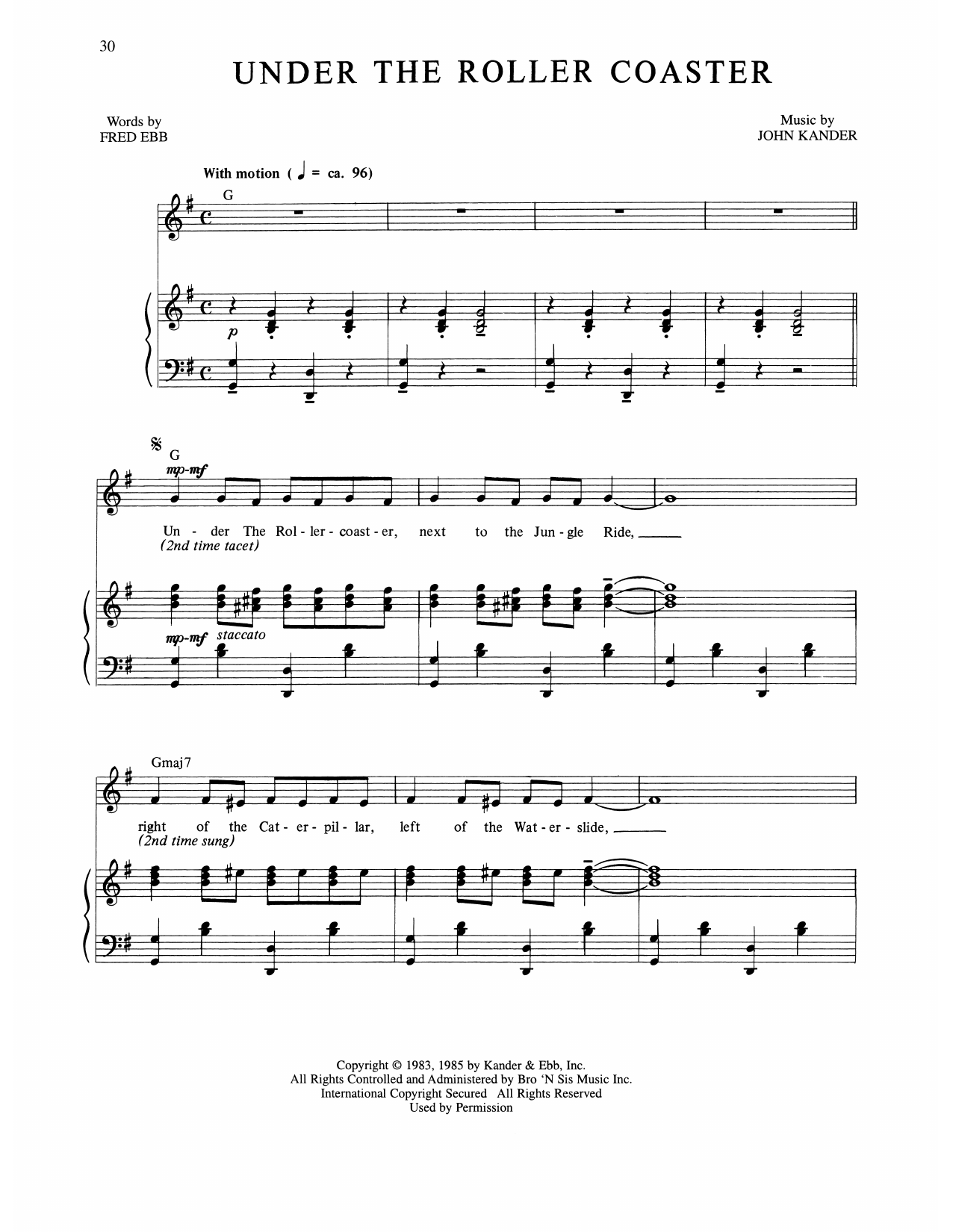 Kander & Ebb Under The Roller Coaster (from The Rink) Sheet Music
