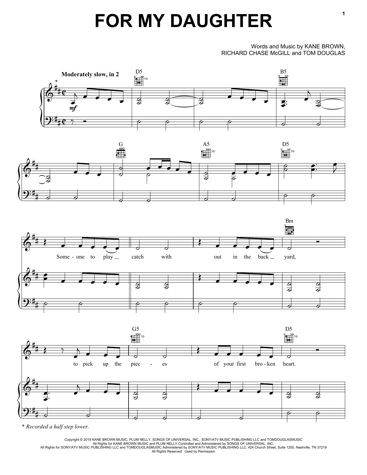 Kane Brown For My Daughter Sheet Music