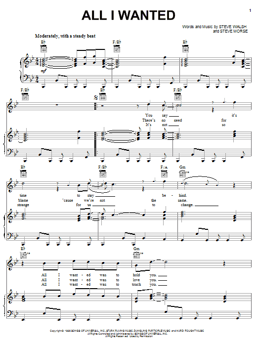 Kansas All I Wanted Sheet Music