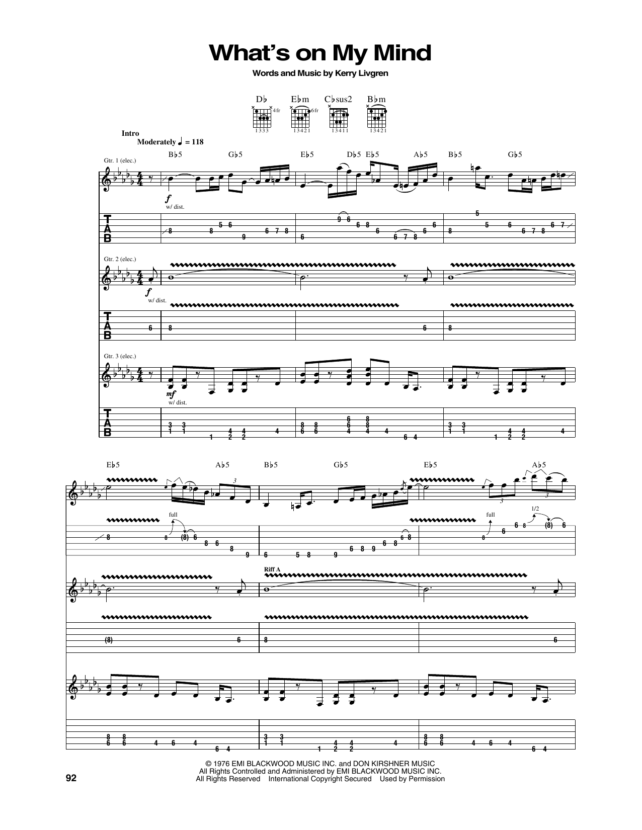 Kansas What's On My Mind Sheet Music