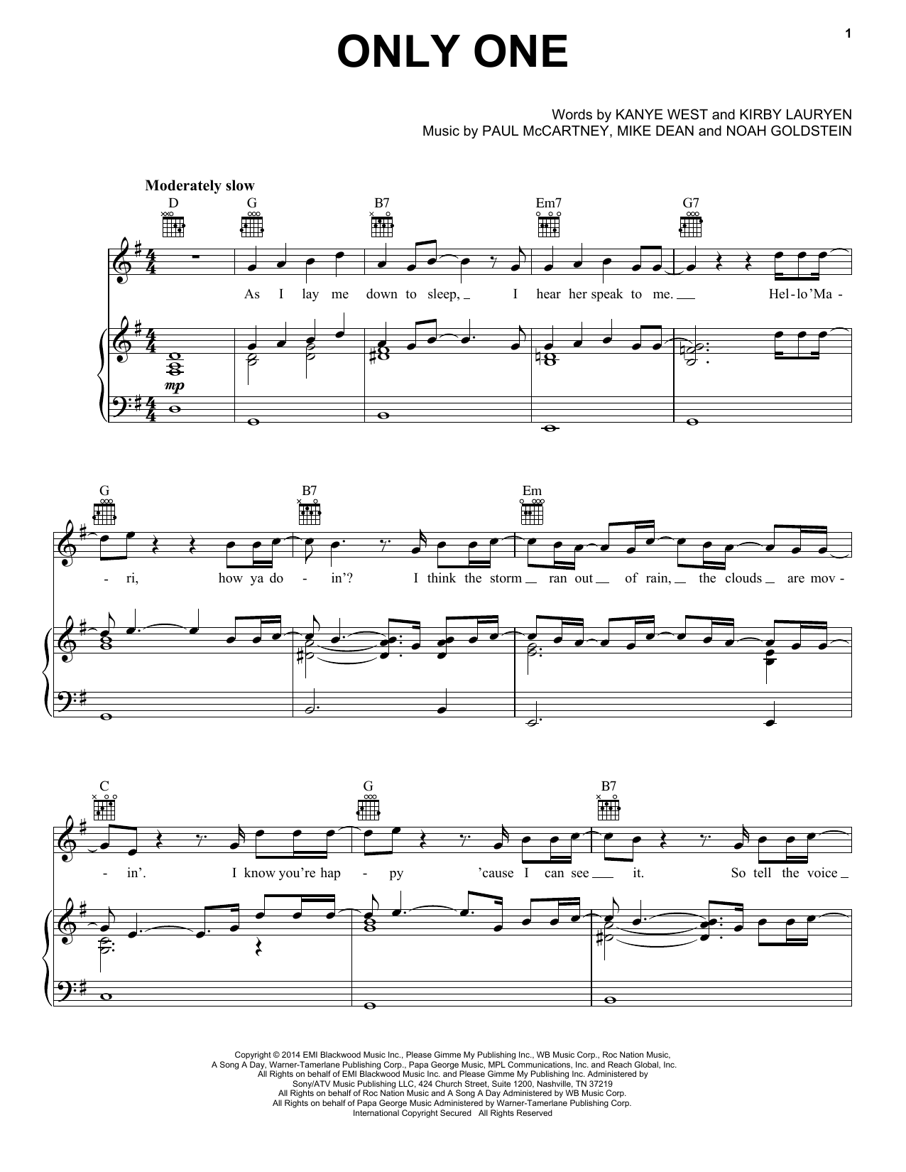 Kanye West feat. Paul McCartney Only One Sheet Music