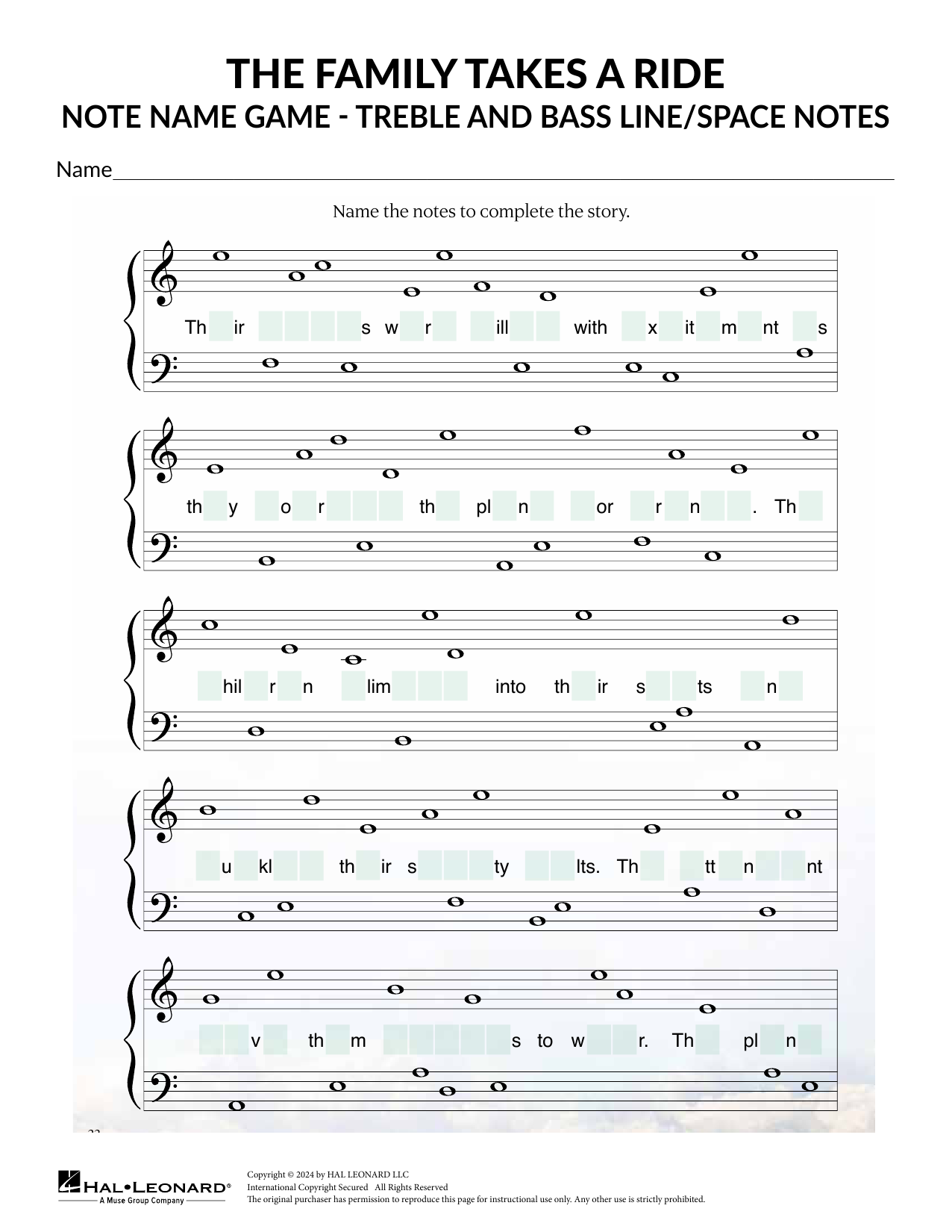 Karen Harrington Treble and Bass Line and Space Notes Sheet Music