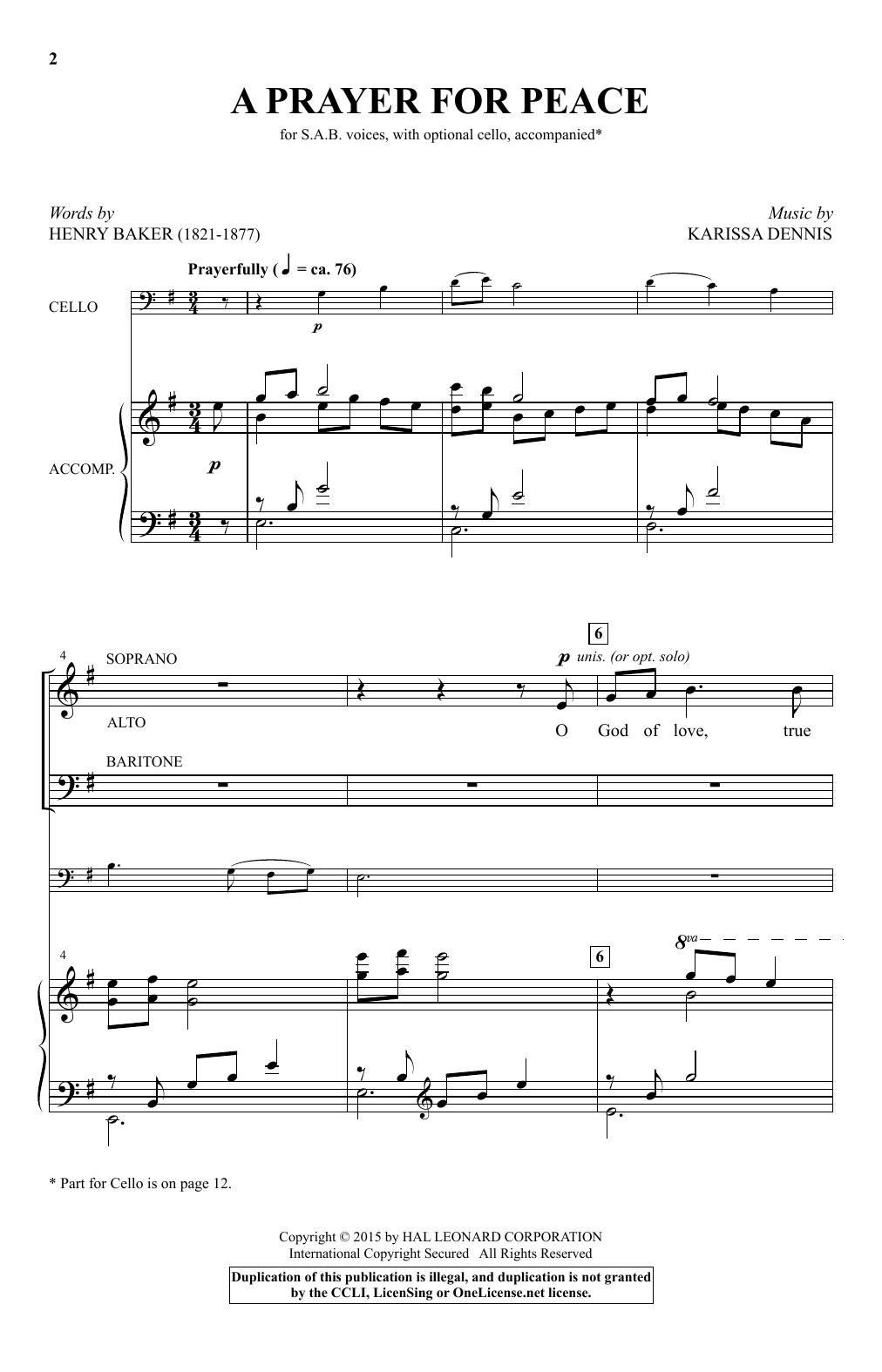 Karissa Dennis A Prayer For Peace Sheet Music