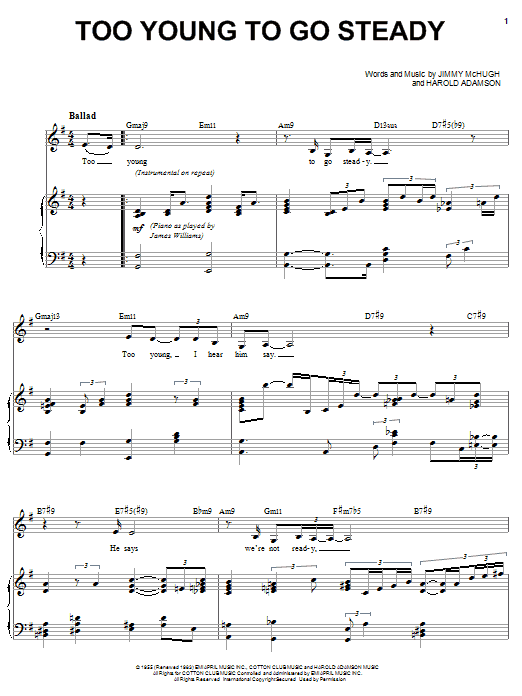 Karrin Allyson Too Young To Go Steady Sheet Music