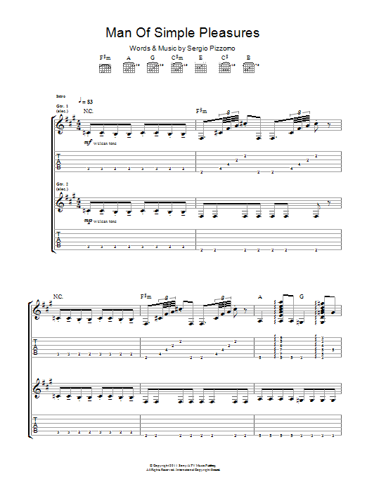 Kasabian Man Of Simple Pleasures Sheet Music