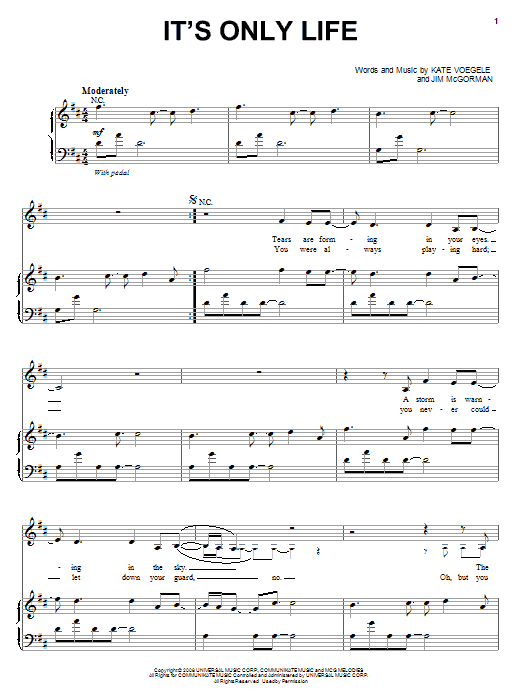 Kate Voegele It's Only Life Sheet Music