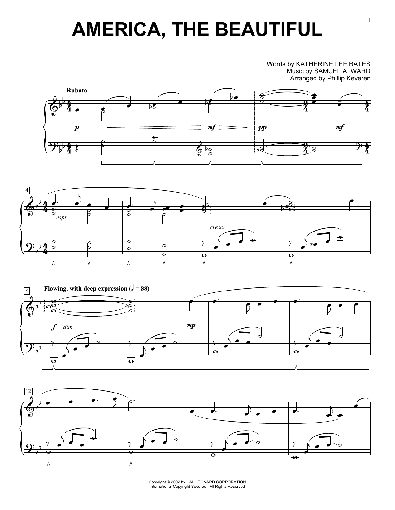 Katharine Lee Bates America, The Beautiful (arr. Phillip Keveren) Sheet Music