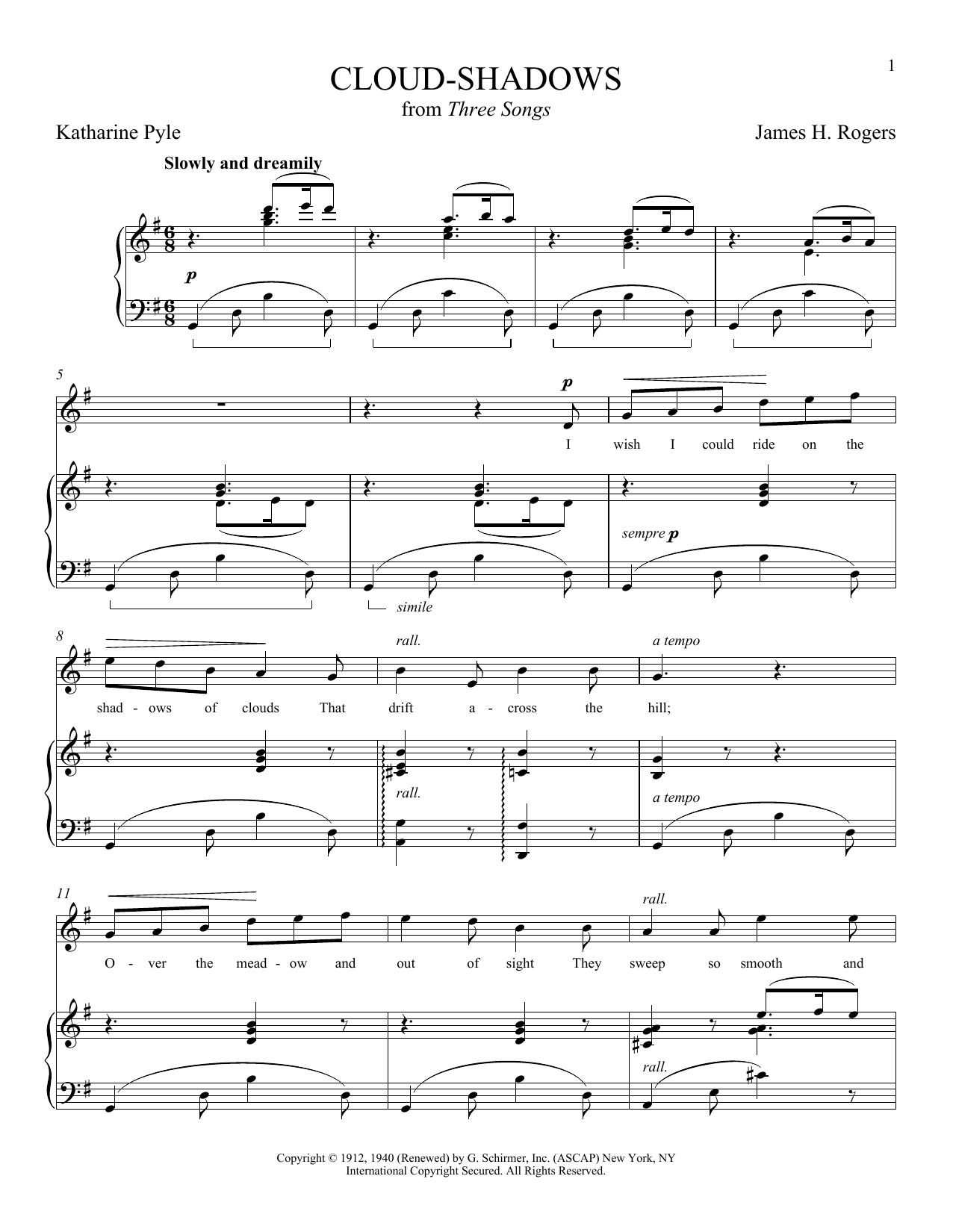 Katharine Pyle Cloud-Shadows Sheet Music