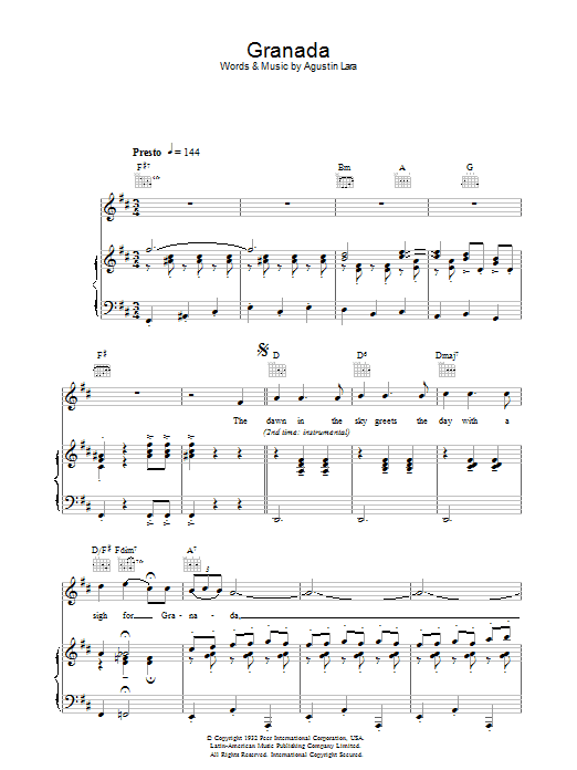 Katherine Jenkins Granada Sheet Music