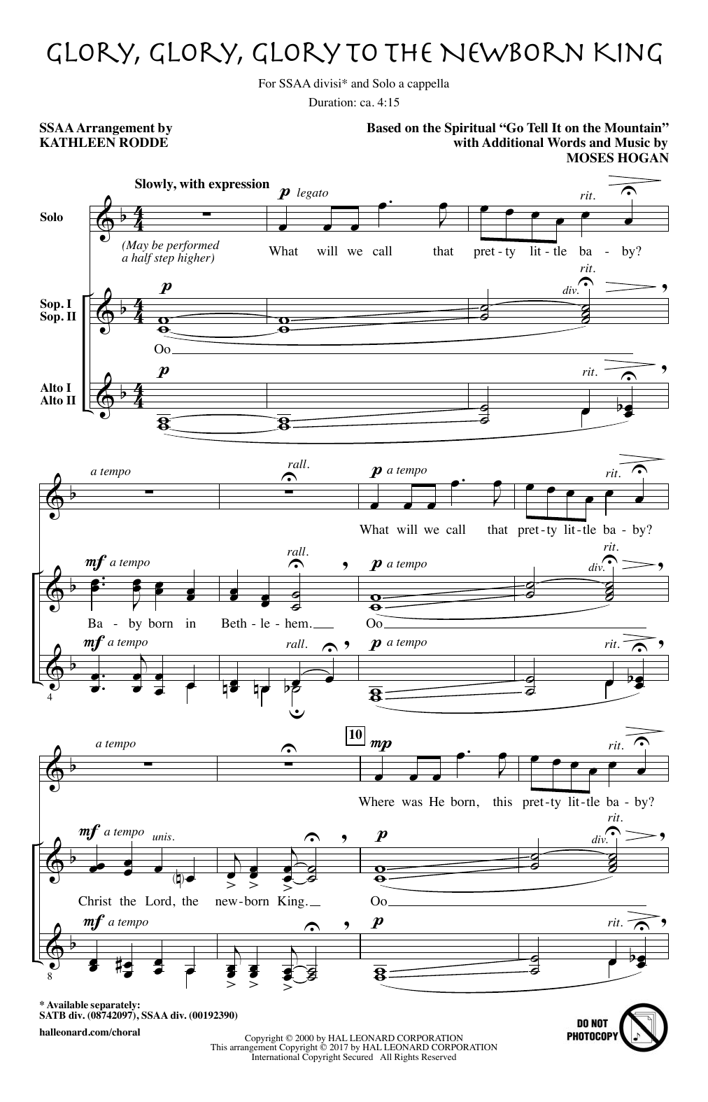 Kathleen Rodde Glory, Glory, Glory To The Newborn King Sheet Music