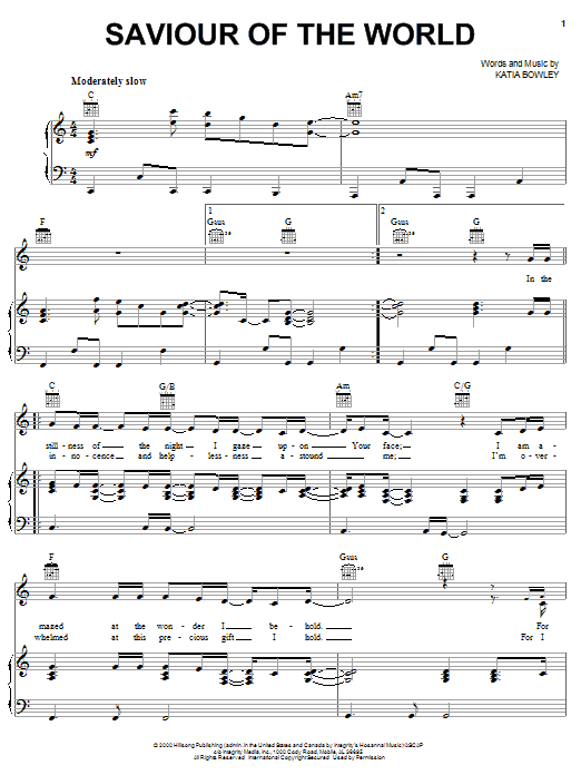 Katia Bowley Saviour Of The World Sheet Music