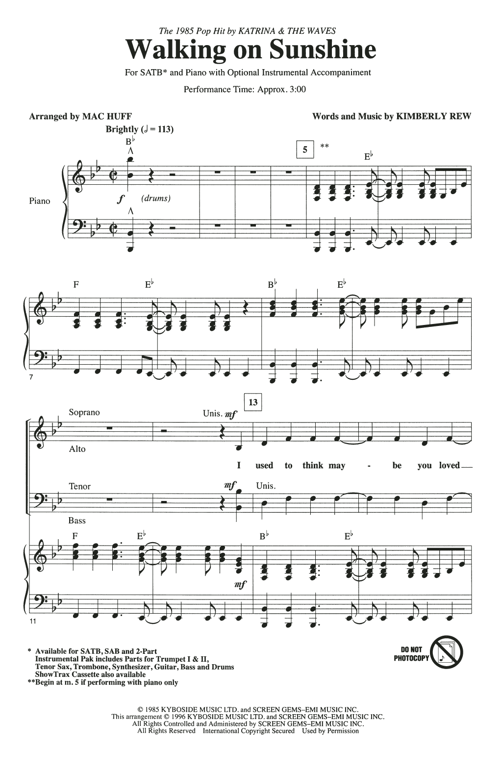 Katrina And The Waves Walking On Sunshine (arr. Mac Huff) Sheet Music