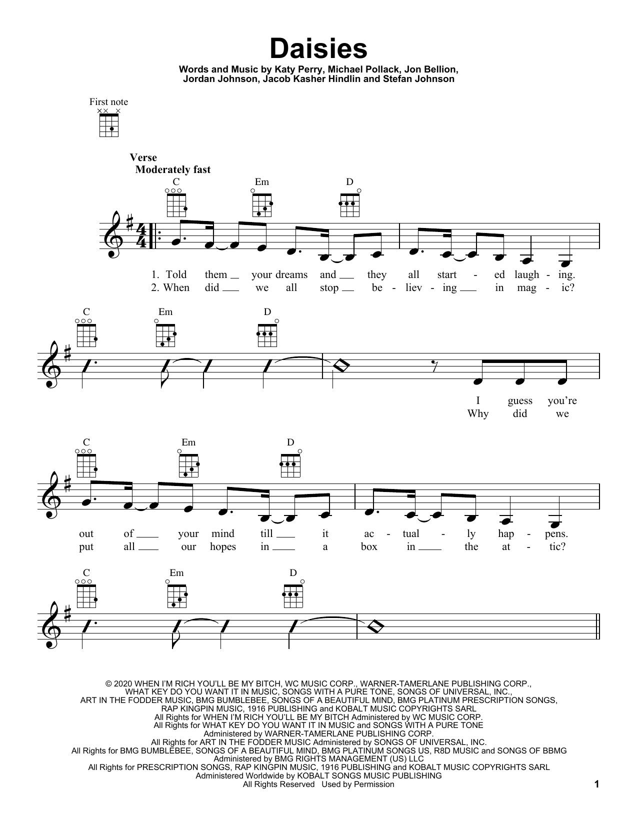Katy Perry Daisies Sheet Music