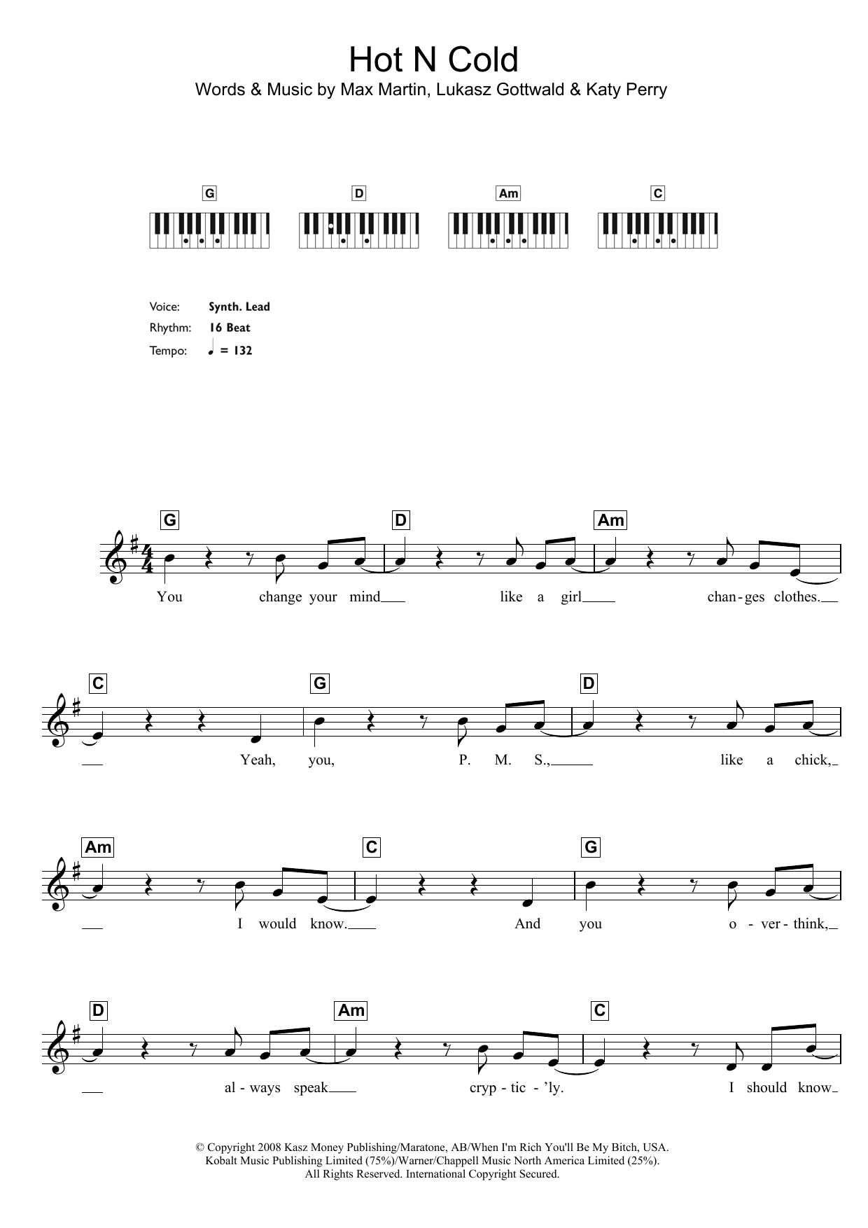 Katy Perry Hot N Cold Sheet Music