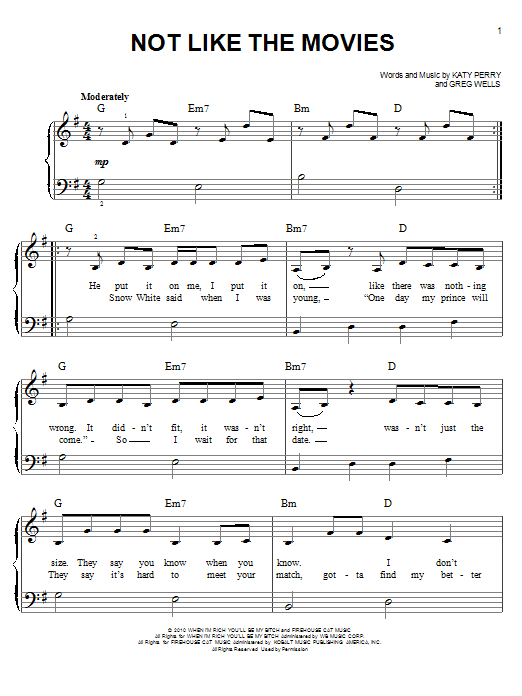 Katy Perry Not Like The Movies Sheet Music