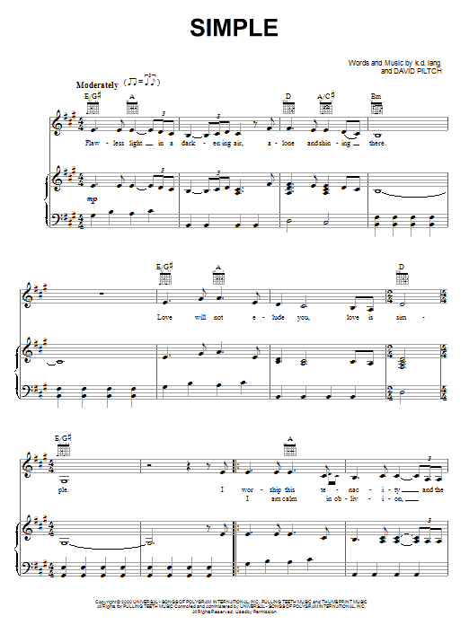 k.d. lang Simple Sheet Music