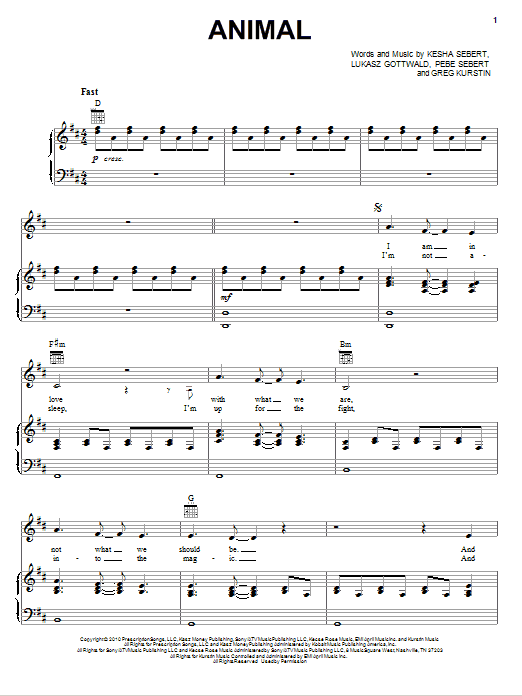 Ke$ha Animal Sheet Music