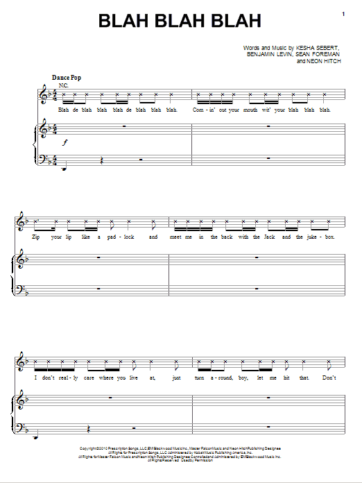 Ke$ha Blah Blah Blah Sheet Music